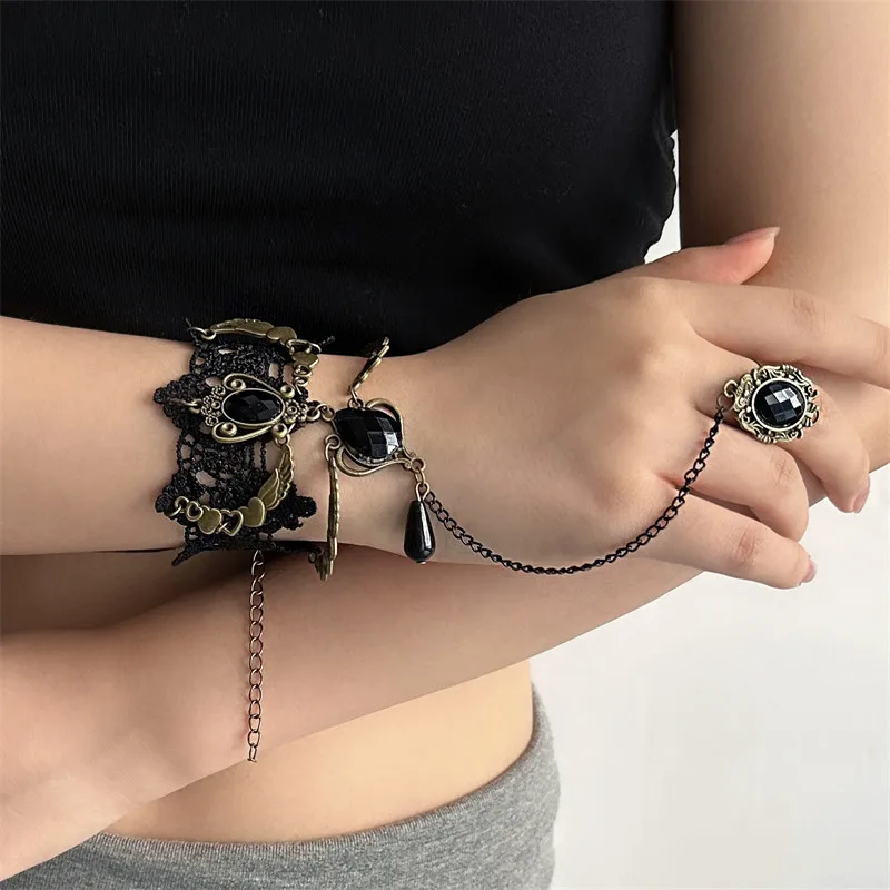 Light Luxury High-end Dark Night Rose Gothic Black Lace Bracelet Women's Accessories Lolita Jewelry