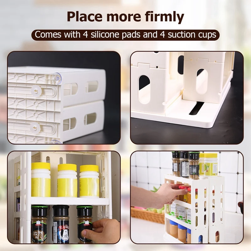 New Cabinet Folding Organizer Sliding Spice Rack Organizer Kitchen Rotating Organizer For Cabinet, Slide Out