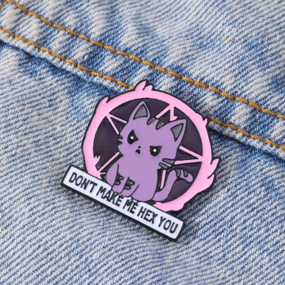 Wholesale Punk Dark Jewelry Don't Make Me Hex You Death Cat Brooches Satan Metal Pins For Men's Women Collar Bag Coat Badge