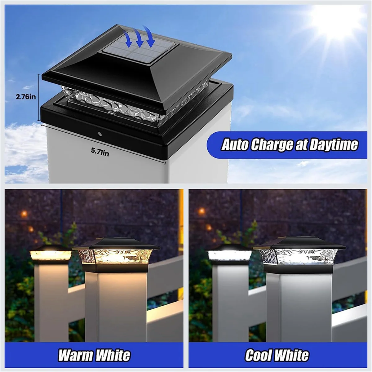 

ONGE Solar Post Cap Lights Outdoor Deck Fence Post Light for 5.5x5.5 3.5x3.5 Wooden Vinyl Posts Patio Garden Decor 4Pack