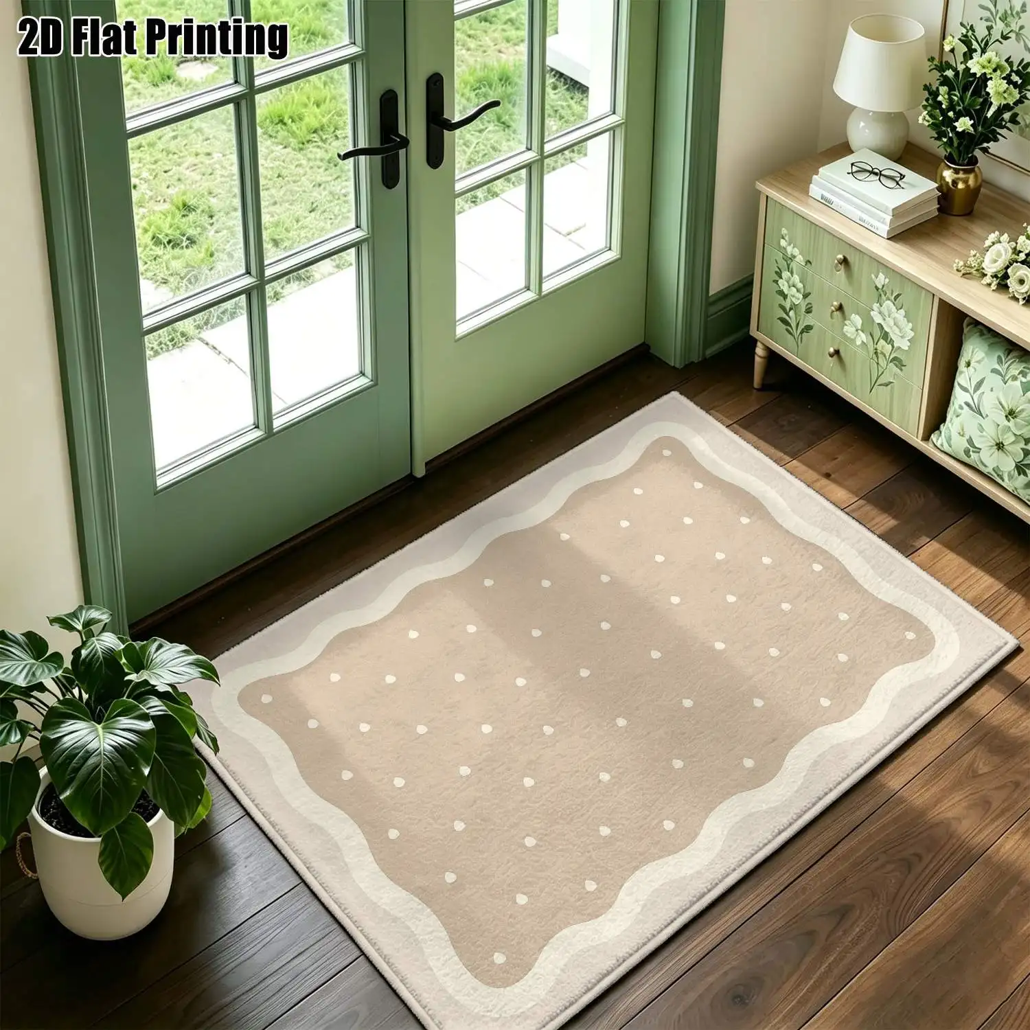 1Pc 2D Printed Beige Polka Dot Nordic Carpet, Instagram-Inspired Modern Minimalist Geometric Striped Floor Mat, Machine Washable, Multi-Size for Home Decoration: Entrance, Dining, Foyer, Bedroom, Living Room