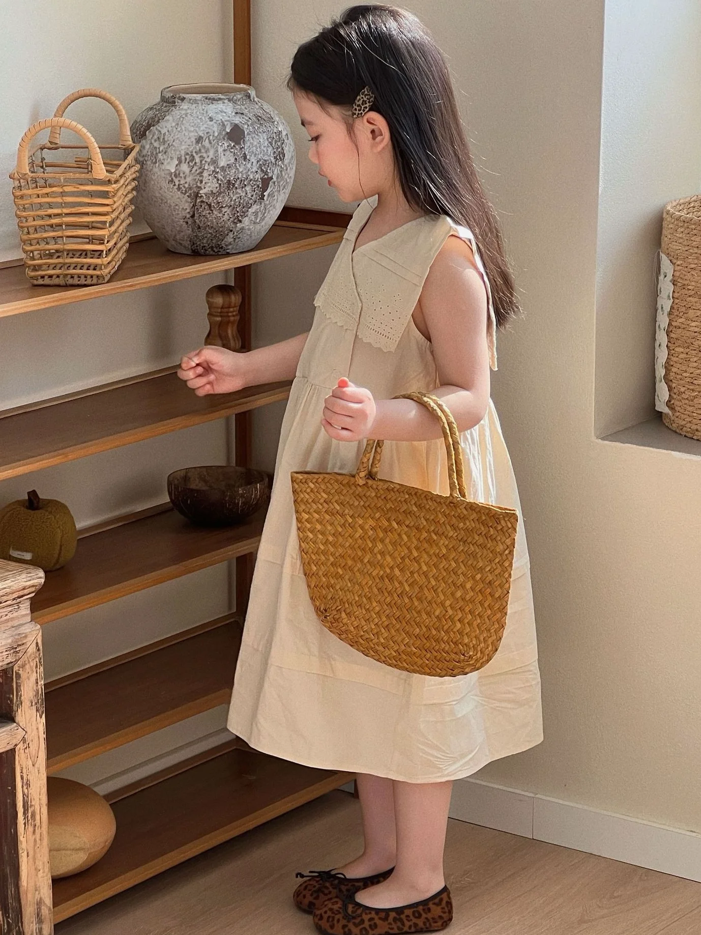 2026年夏-カントリースタイル-ウォッシュドコットン-ノースリーブワンピース-女の子用-2歳～8歳-パッチワーク-ハイウエスト-ミディアム丈-ソフト生地