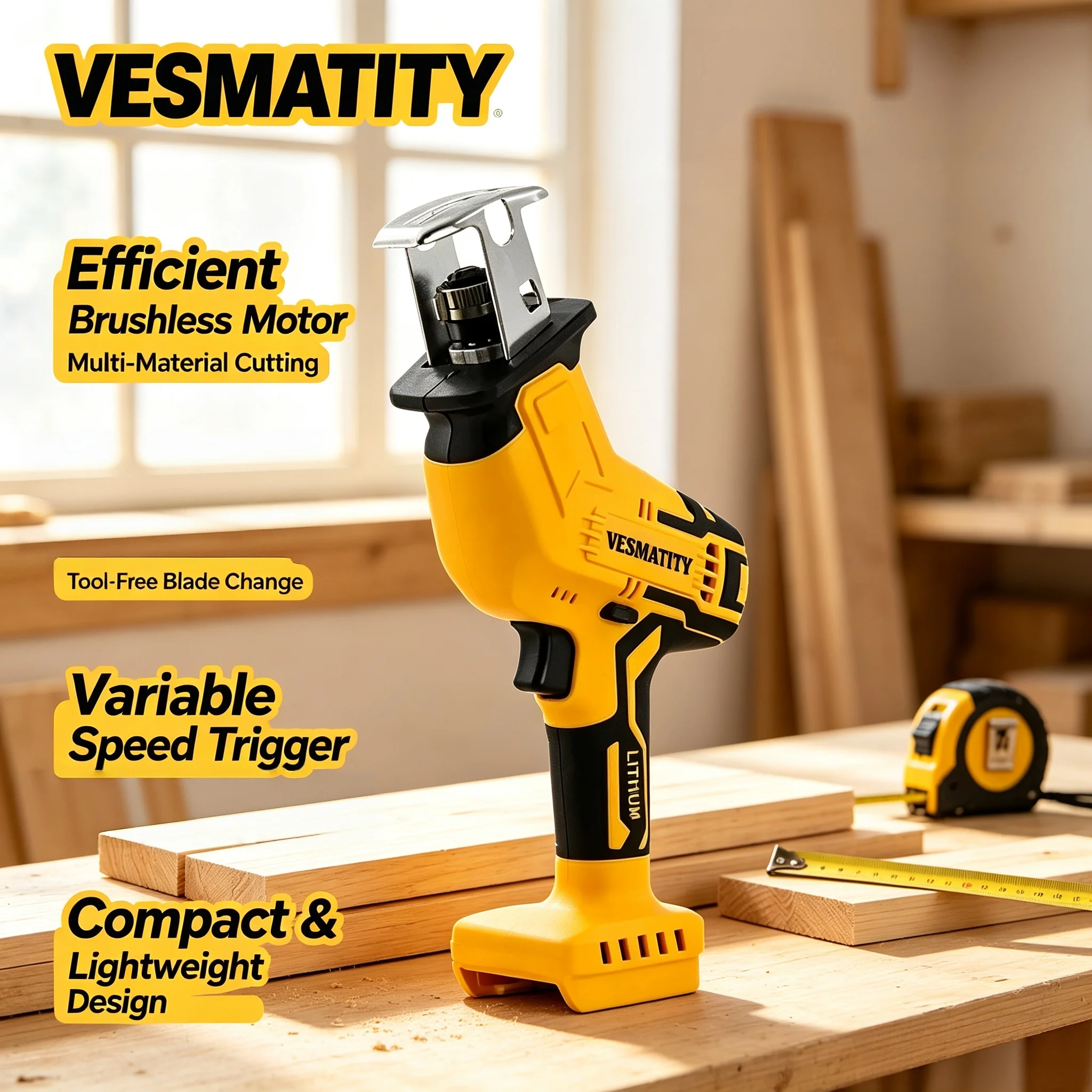 Vesmatity 18V Pro Max Plus Säbelsäge Bürstenlose Elektrische Multifunktions-Schneidwerkzeug für Metall, Holz und Rohre mit Akku