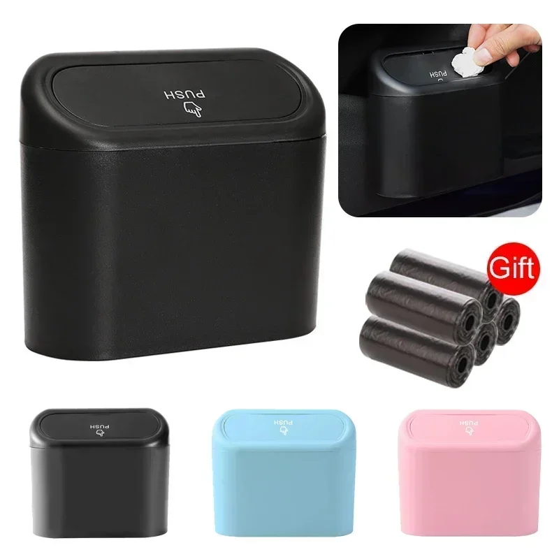 

Universal Car Clamshell Trash Bin Hanging Vehicle Garbage Dust Case Storage Box Black ABS Square Pressing Trash Can