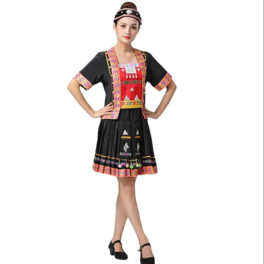 Asia Stage Performance Clothing Embroidered Chinese Folk Dance Costume Hmong Style Ethnic Minorities Festival celebratory Wear