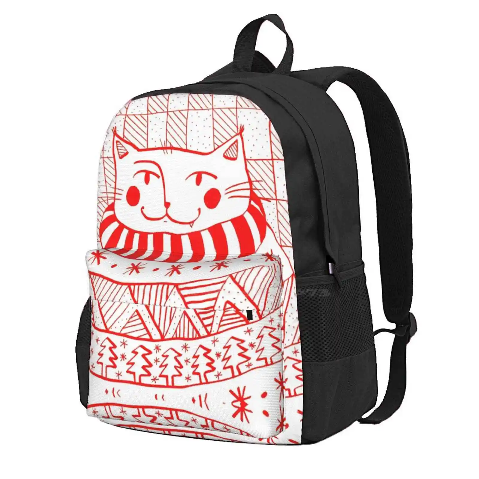 Red Ink Cat In Winter Sweater Hot Sale Schoolbag Backpack Fashion Bags Winter Sweater Cats Christmas Humor Cute Animals Funny