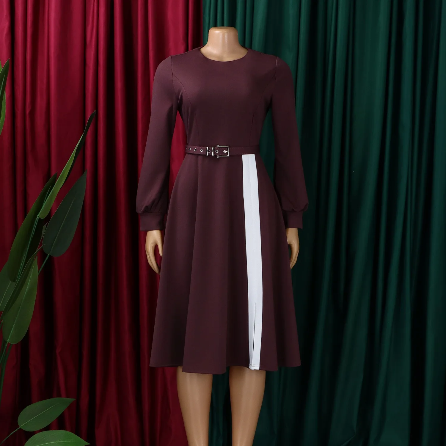 

Новое элегантное платье А-силуэта с длинными рукавами, круглым вырезом, однотонное, с завышенной талией, в африканском стиле, больших размеров, 2026 года