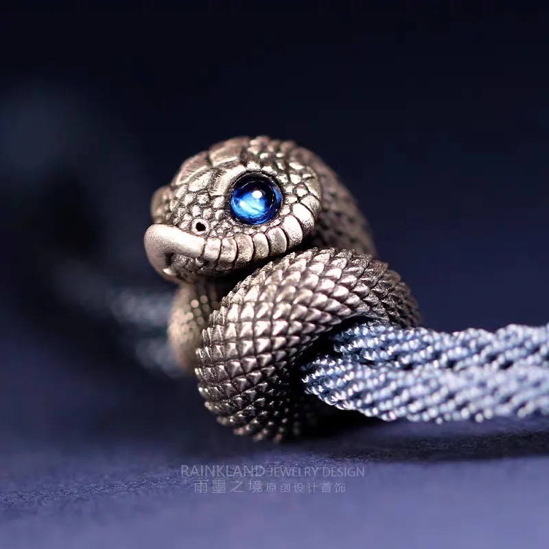 Snakes Come to Run the Land of Rain and Ink. Original Year of the Snake Zodiac Retro Sterling Silver Animal Year Red Rope Couple