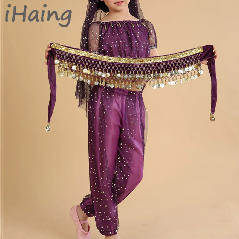 

Girls Coins Belly Dance Hip Scarf Costume Kid Small Bell Skirts Belt Children Rave Carnival Stage Performance Wrap Dancewear