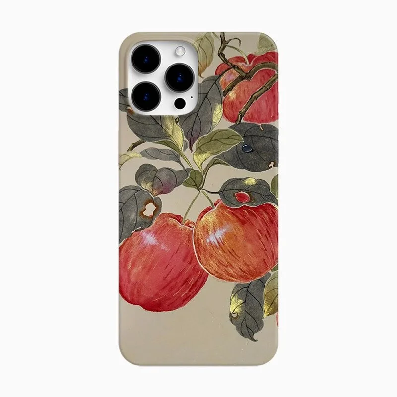 Artistic Oil Painting Refreshing Apples Spring Vibe Phone Case for iPhone 16 15 14 11 12 13 Pro Max Plus Back Cover