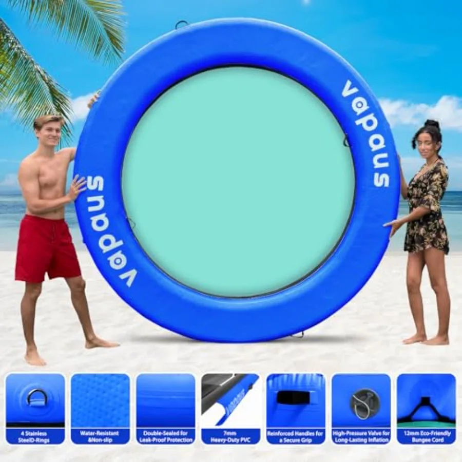 Okrągły, dmuchany hamak wodny, wytrzymały ponton do jeziora, materac do opalania dla dorosłych, platforma do pływania w basenie.