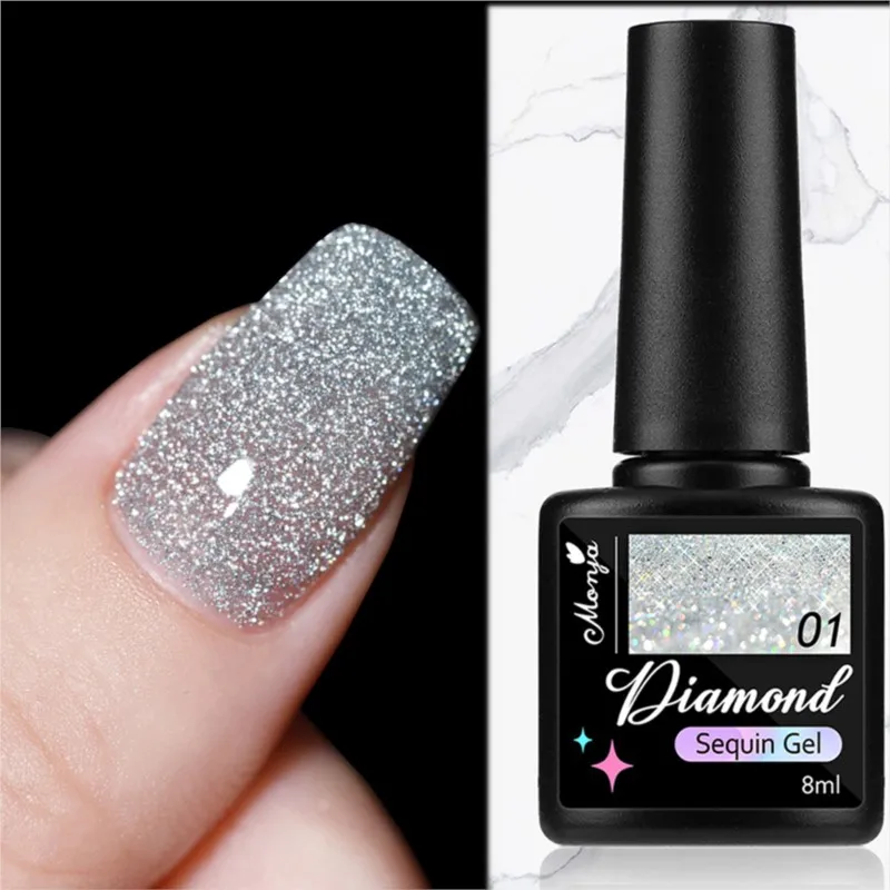 8ml 9D Flashy Holographic Diamond Paillettes Gel Smalto per unghie Laser Argento Lunga durata Soak Off LED Gel UV per le donne Nail Art Varnis