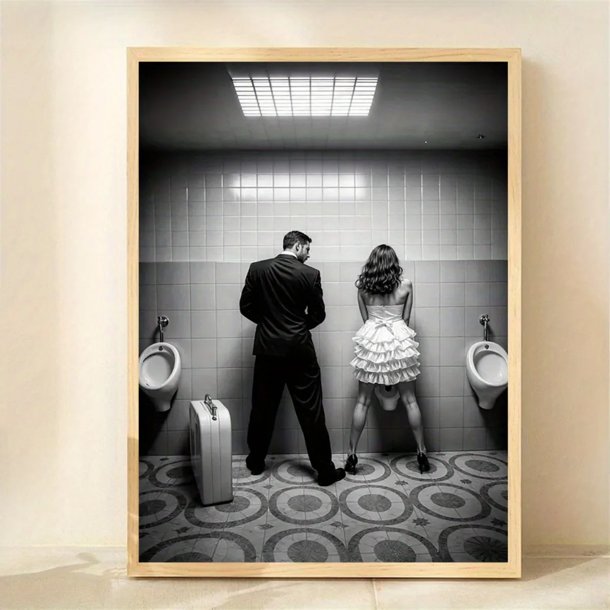 Wandbild „Geschlechtergleichstellung“ mit Mann und Frau, die Urinale benutzen, Leinwanddruck, Poster, Vintage, lustige Kunstdrucke, Badezimmer-Heimdekoration