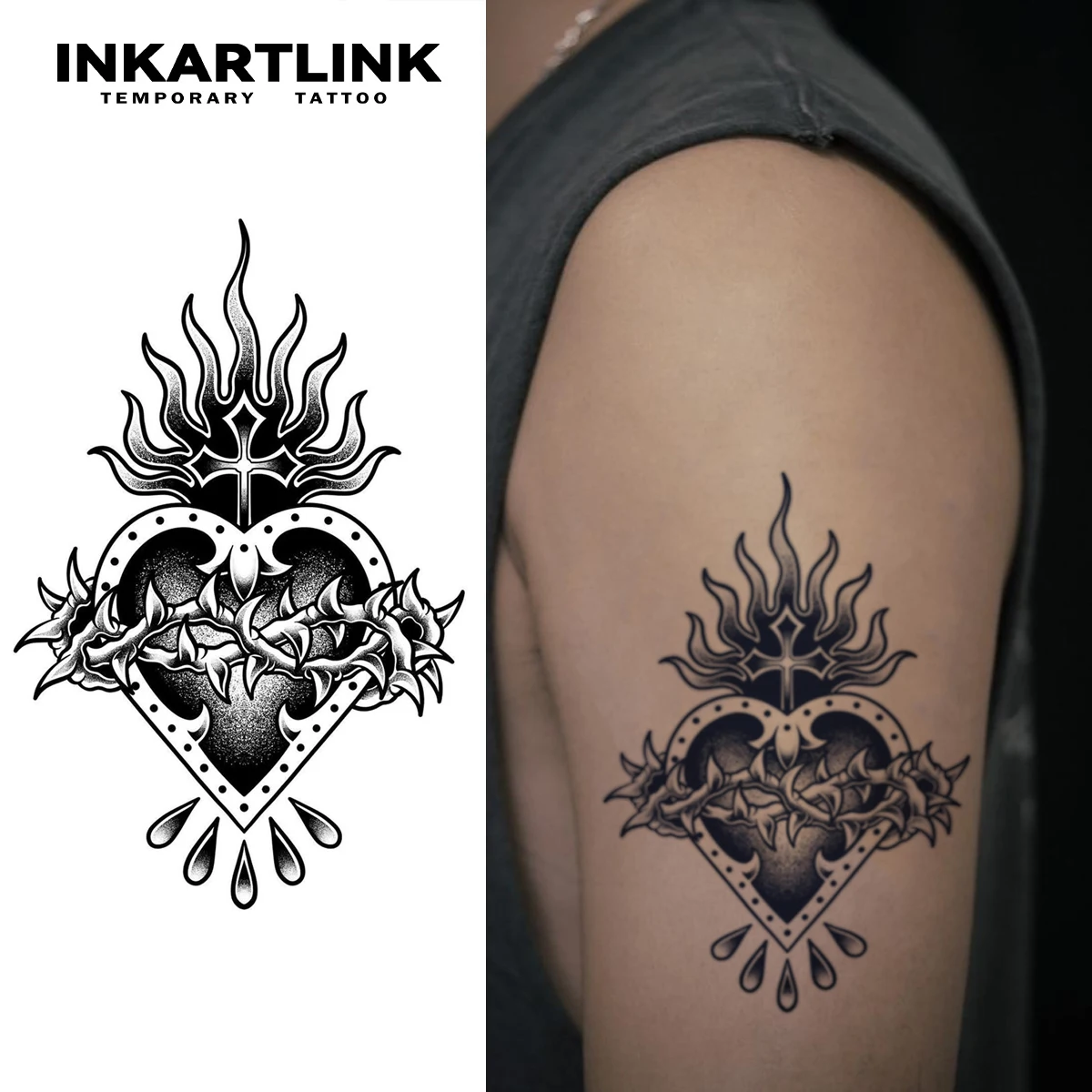 INKARTLINK Thorn Love Flame Cross Totem Tattoo Sticker Waterproof Temporary Tattoo Color Holding for 1-2 Weeks