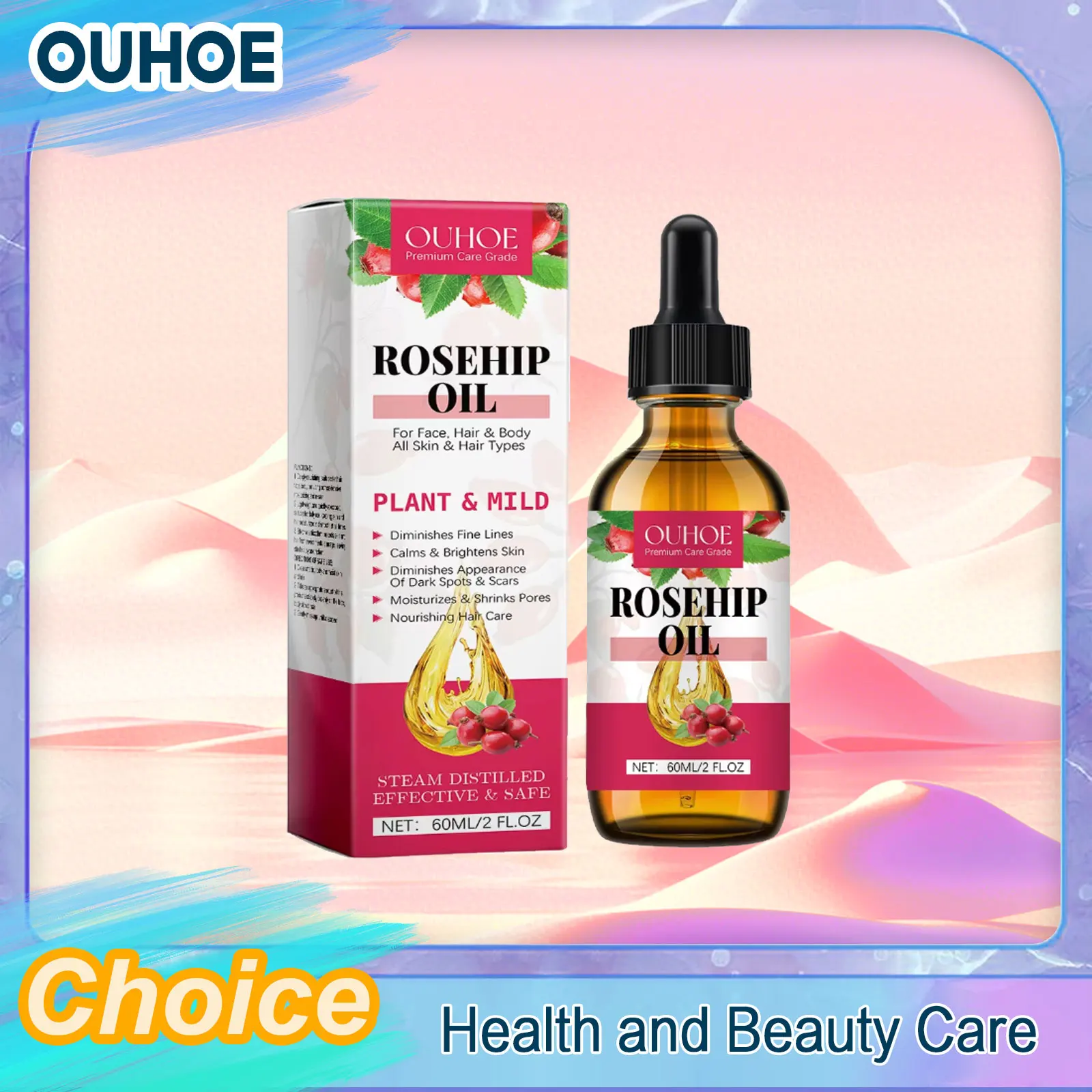 Aceite orgánico de rosa mosqueta antioxidante mejorar las líneas finas arrugas reafirmante Reparación de elevación humectante nutre el cabello suave cuidado de la piel aceite