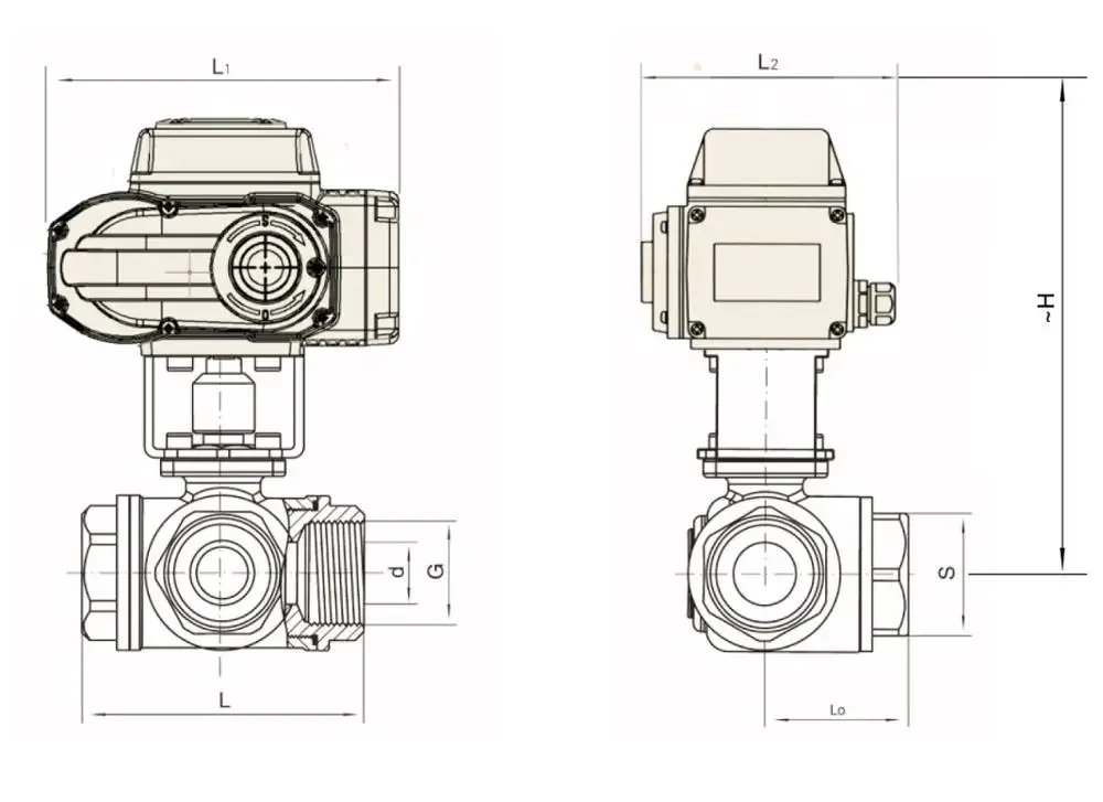 Patented On-off or modulating type  electric actuator 3way inside thread valve