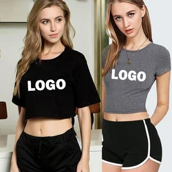 Customized O Neck Crop Top Women Summer Casual T Shirt Basic Sexy Streetwear Black Short Sleeve Tops