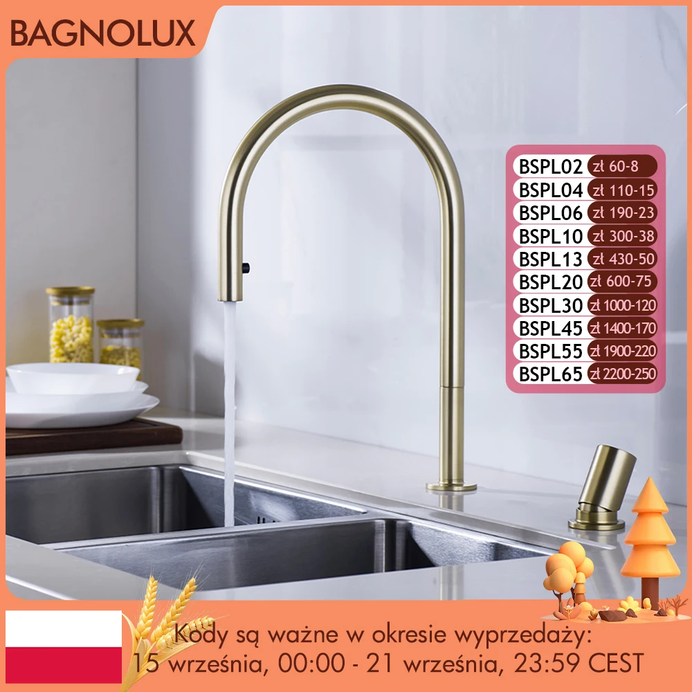 

Матовый золотой кухонный кран, невидимый выдвижной спрей-смеситель с двойным отверстием, с одной ручкой, Твердый латунный кран для горячей и холодной раздельной раковины