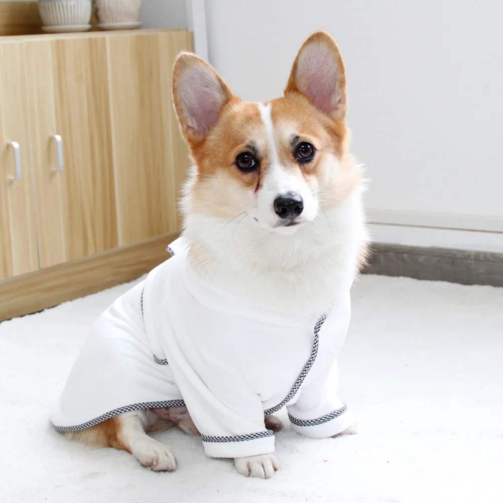 

Dog Cat Bathrobe White Size M Polyester Fiber Absorbent Quick-Dry Warm Pet Nightgown Pajamas Pet Nightgown Robe