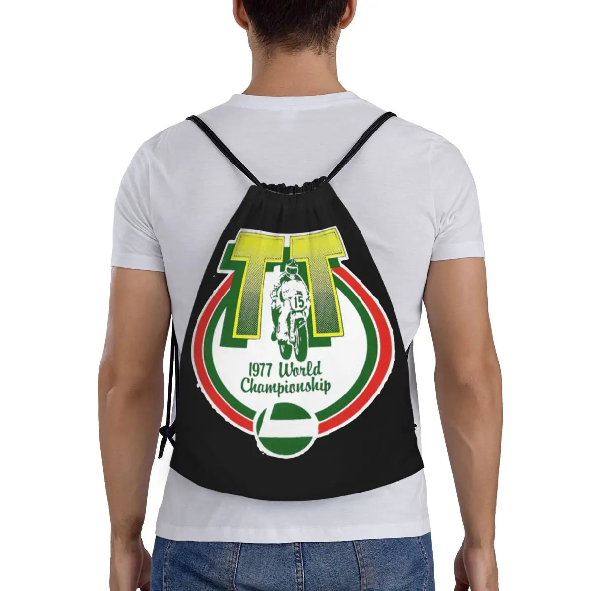 Mochila con cordón para motocicleta TT Endurance Race para hombre y mujer, saco de entrenamiento deportivo con bandera de la Isla de Man, mochila plegable para gimnasio