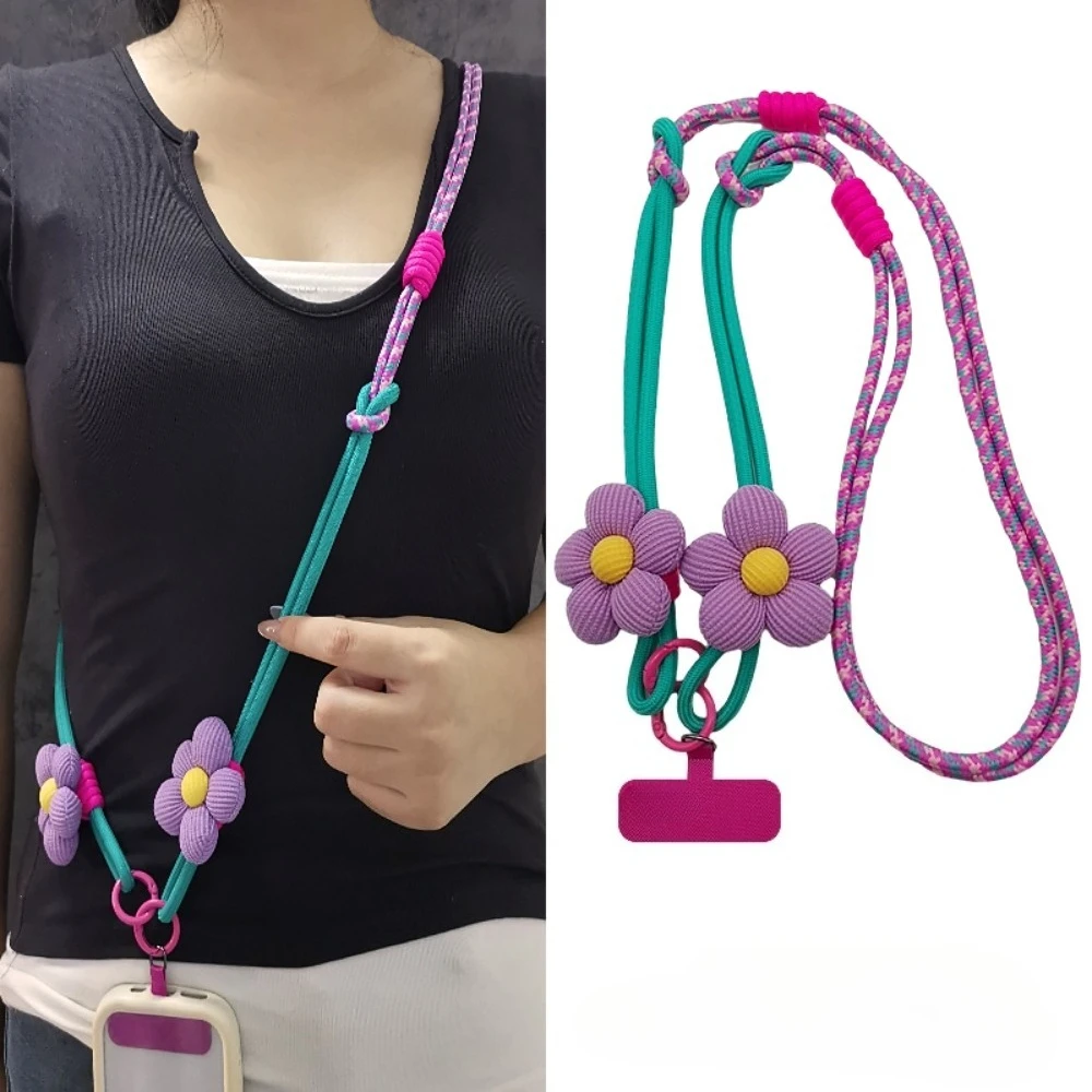 

3 в 1, креативная длинная подвесная веревка для мобильного телефона через плечо, шейный ремешок на запястье, съемный ремешок для телефона, подвесная веревка с цветком