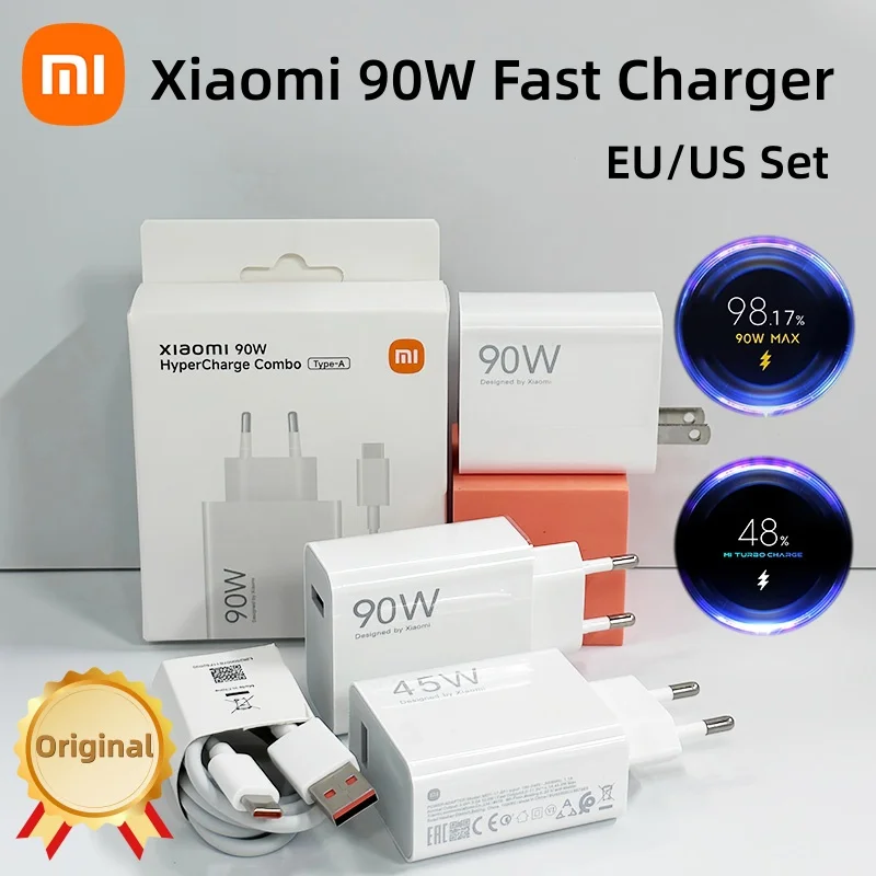 Original Xiaomi 90W 45W Charger Turbo Fast Charge EU Adapter Type C Cable for Xiaomi 15 17 Ultra 14 13 Redmi 15 Poco F8 Ultra F7