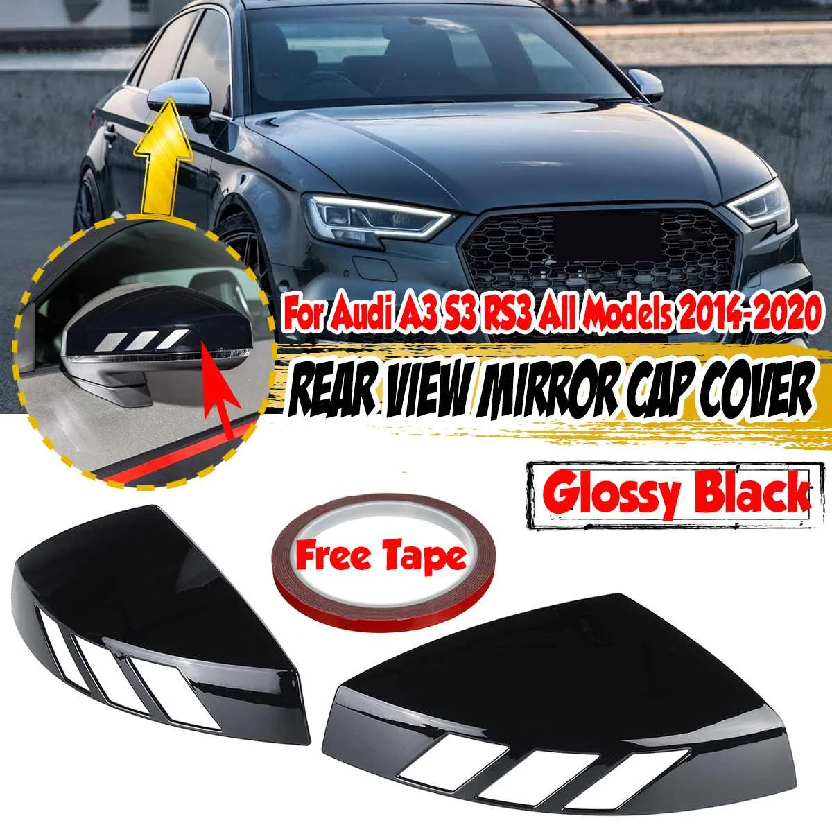 A Pair 3 Color A3 S3 Mirror Covers Car Side Door Rear View Mirror Cover Cap Shell Add On For Audi A3 S3 RS3 All Models 2014-2020