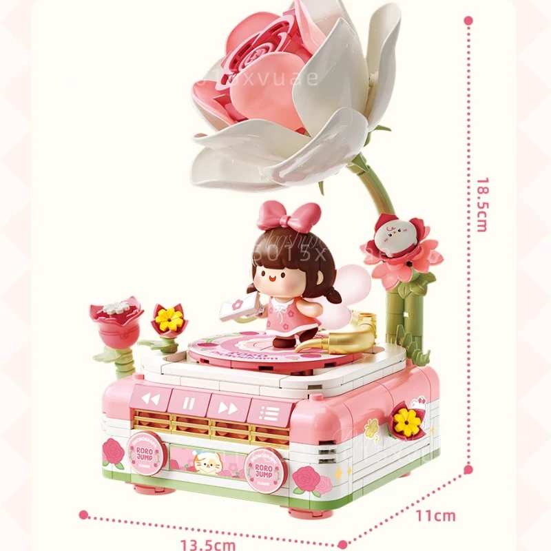 New Product Meat Sauce Building Block Flower Field Typewriter Gramophone Assemble Cute Toy Models Ornaments Girls Christmas Gift