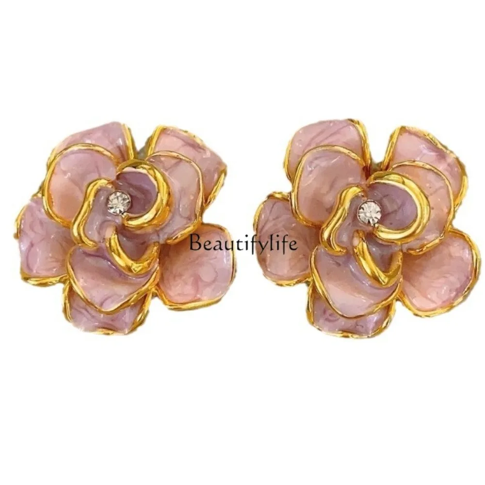 

French Premium Drop Glaze Flower Pearl Stud Earrings, Unique Earrings