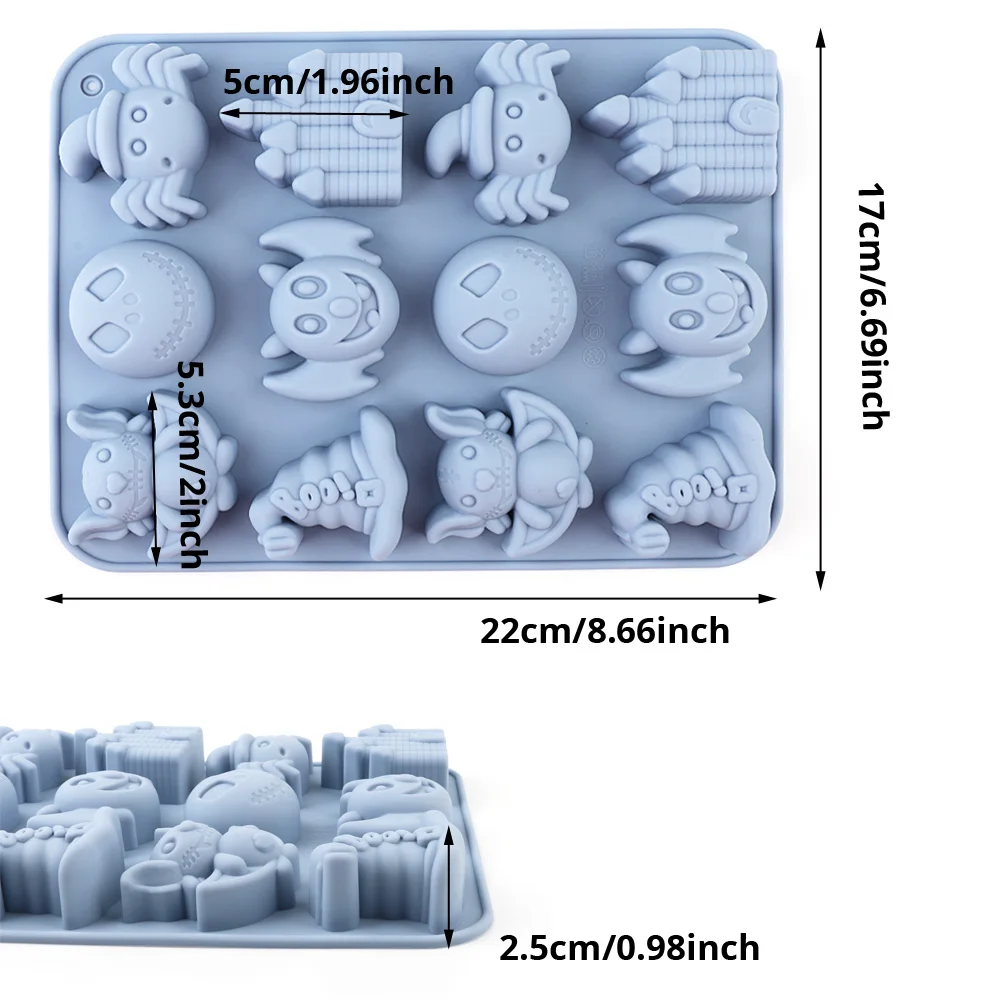 Halloween-Themed Silicone Baking Molds: Featuring Three-Dimensional Shapes Such as Bats, Pumpkin Lanterns, Spiders, Witch Hats, and Haunted Houses, Suitable for Making Chocolates, Candies, Puddings, Cookies, Cupcake or Cake Decorations Made from Food-Grade Silicone, It Has a Wide Temperature Range, Is Easy to Demold, and Is Dishwasher Safe, Making It an Ideal Tool for Holiday Parties and Creative Desserts. – Detail 2