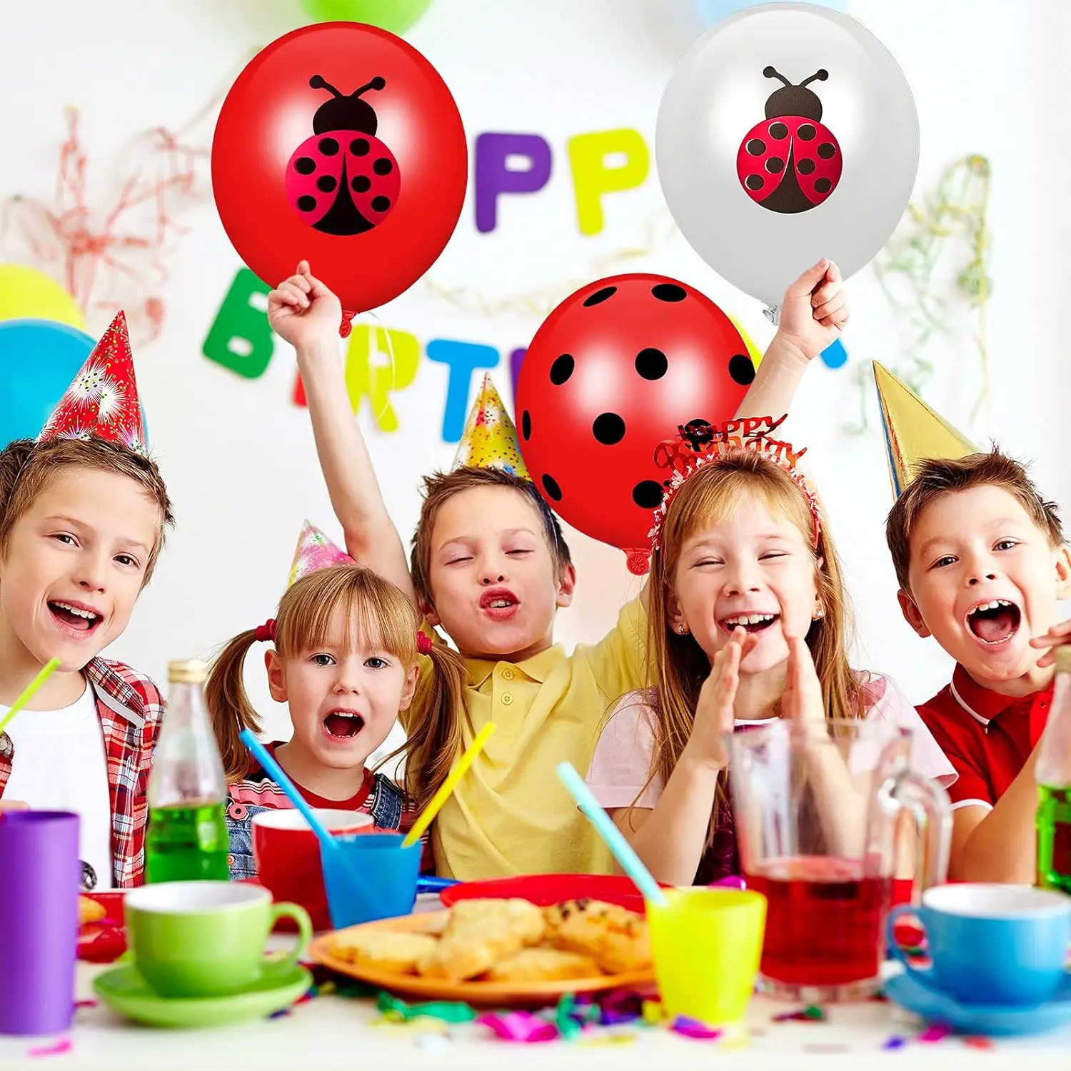 Ladybug Latex Balloons, Black Polka Dots, Birthday Party Supplies, Jungle Theme Decor, Boys and Girls, 12 in, 15 PCs