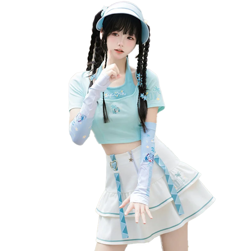 Originele Hatsune Miku Geplooide Rok Zomer Kawaii Tops Tee Rokken Voor Vrouwen Witte Korte Jurk Cosplay Kostuum Kleding