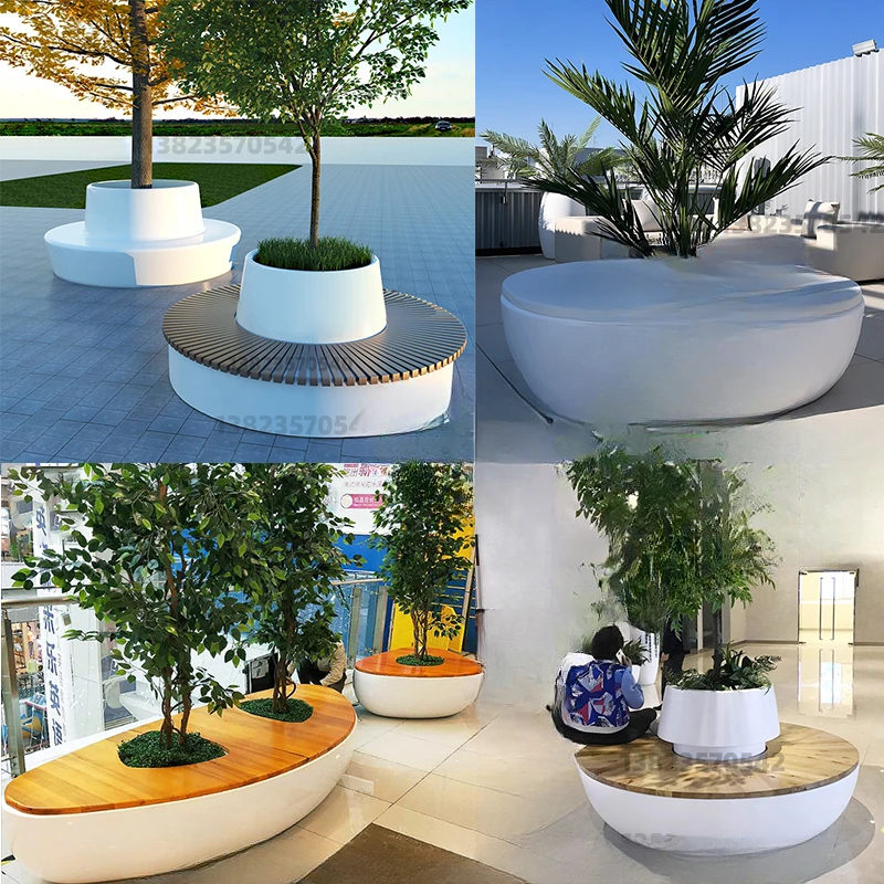 Round FRP shopping mall tree pool chair garden leisure bench flower  street business rest