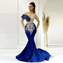 Royal Blue Mermaid Prom Dress فساتين مناسبة رسمية Heavy Beaded Arabic Dubai Party Dresses For Girls Wedding Pageant Gowns Women