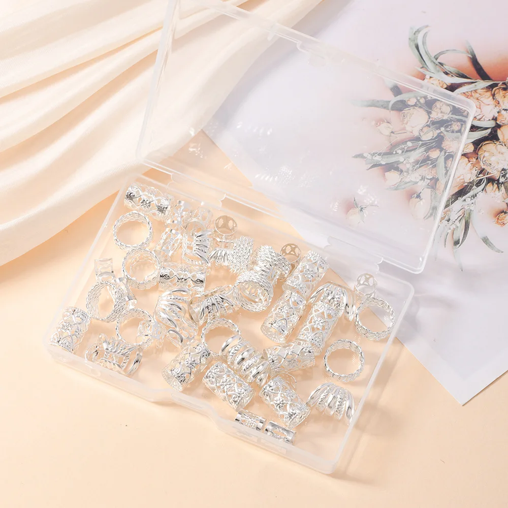 

Dreadlock Accessories 50Pcs Lace Pattern Clasps Silver Gold Adjustable Hair Cuffs Sweatproof Braiding Jewelry Deluxe Packaging
