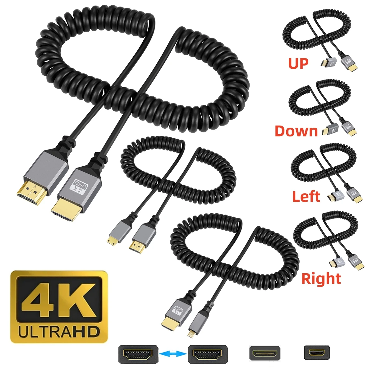 كابل متوافق مع HDMI ملفوف بنابض 4K UHD مع منافذ صغيرة/مايكرو متوافقة مع HDMI للكاميرا DV PS5 وشاشة Xbox #2