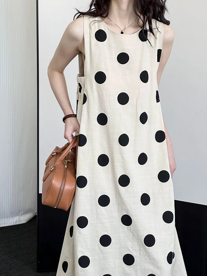 

WL025 Sleeveless Korean round neck polka dot temperament evening dresses