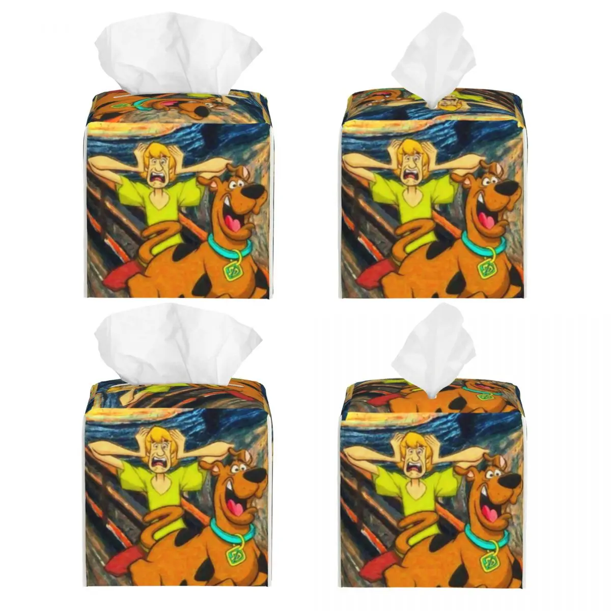 Custom Starry Sky Gustav Klimt Tissue Box Cover Square PU Leather Dog Painting Facial Tissue Box Holder for Bathroom Toilet