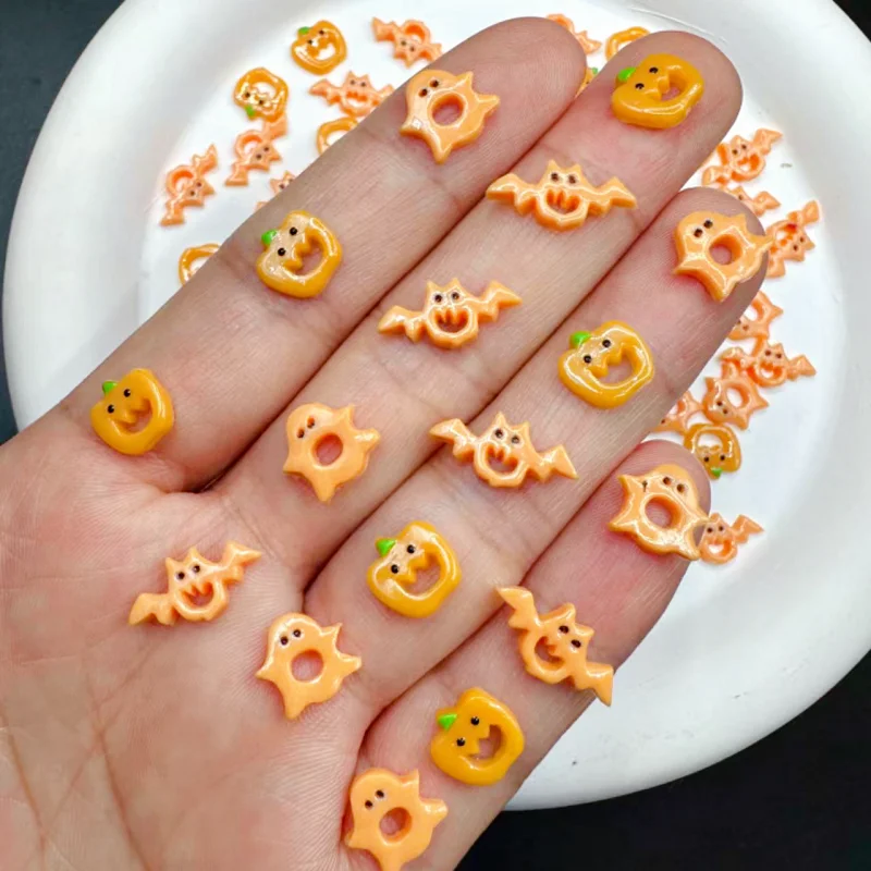 20PCS 3D Cartoon Resin Nail Art Accessories Kawaii Ghost Bat  Nail Art Charms Funny Pumpkin Halloween Nail Decoration Parts DIY