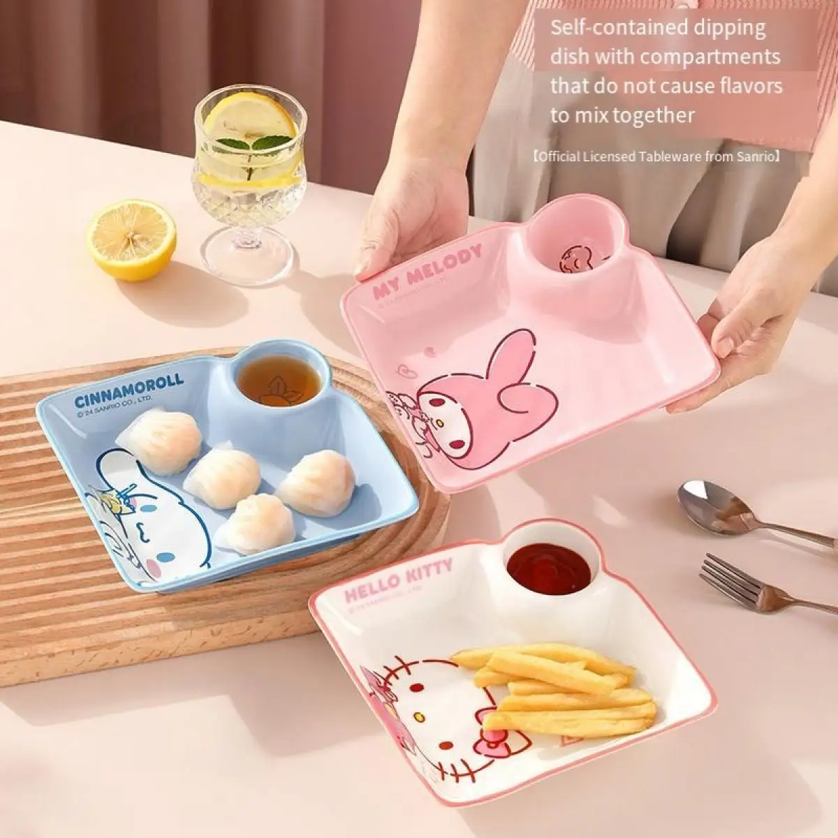 

Sanrio Melody Cute Square Ceramic Plate Household Sushi French Fries Special Cartoon Partial Package Dipping Dishes Not Serious