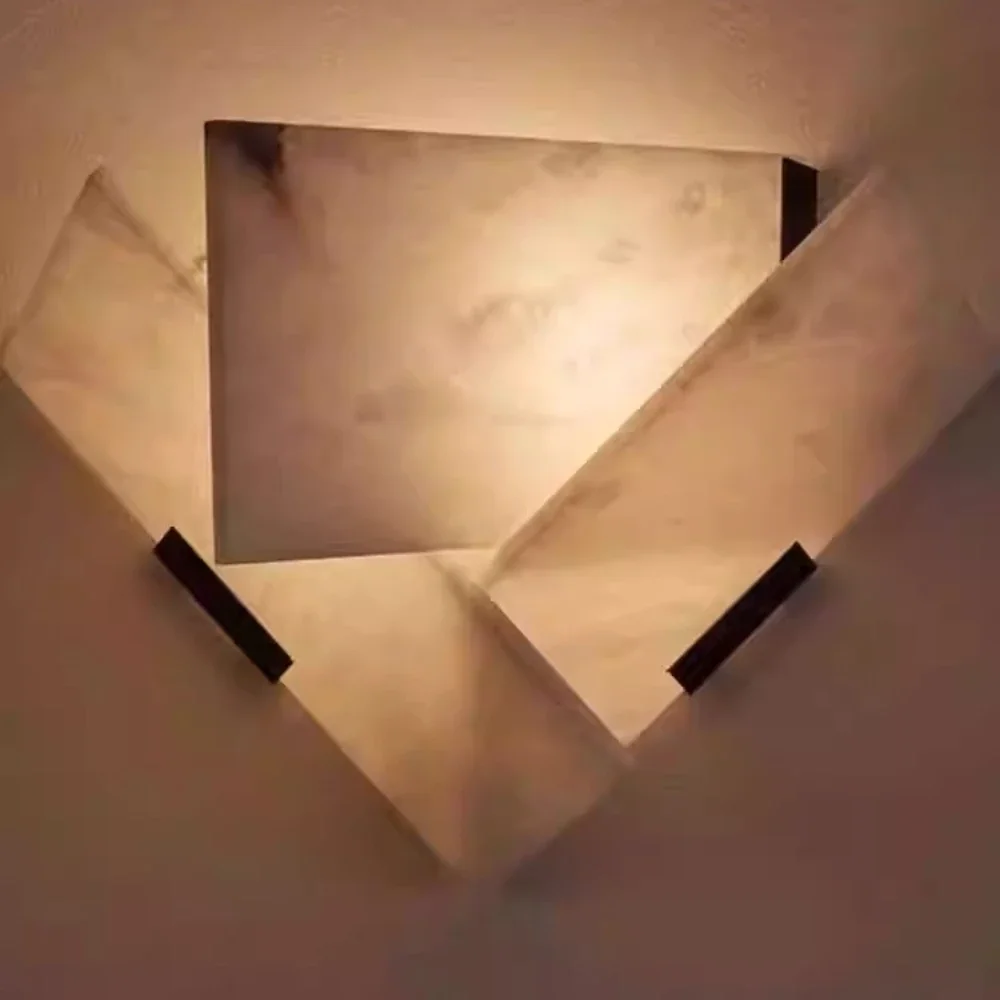 All Copper Alabaster Marble Wall Sconce, Modern Spanish Wall Light for Bedside, Corridor & Accent Wall
