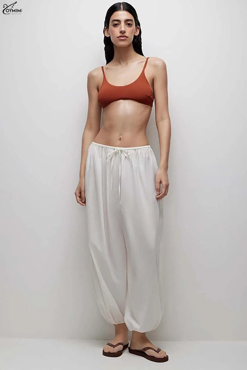 Oymimi أزياء القطن الأبيض 2 قطعة مجموعات امرأة الزي أنيقة بحار طوق كم طويل زر القمصان والسراويل الرباط مجموعات