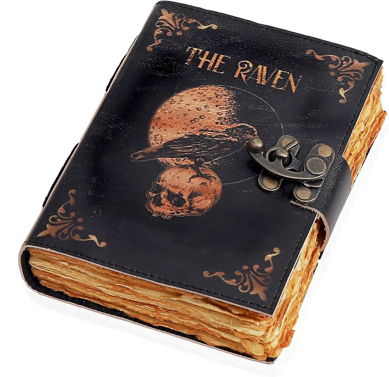 

Gothic Leather Journal with Raven Skull Design, Spiral Notebook for Witchcraft and Halloween, Aesthetic Gift for Men and Women