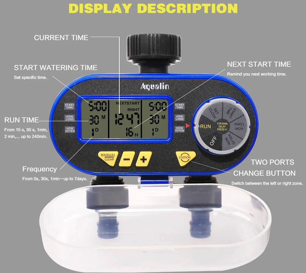 Detalle 3 de Electroválvula Two Outlets Garden Digital Electronic Water Timer Solenoid Valve Garden Irrigation Controller for Garden,Yard Riego