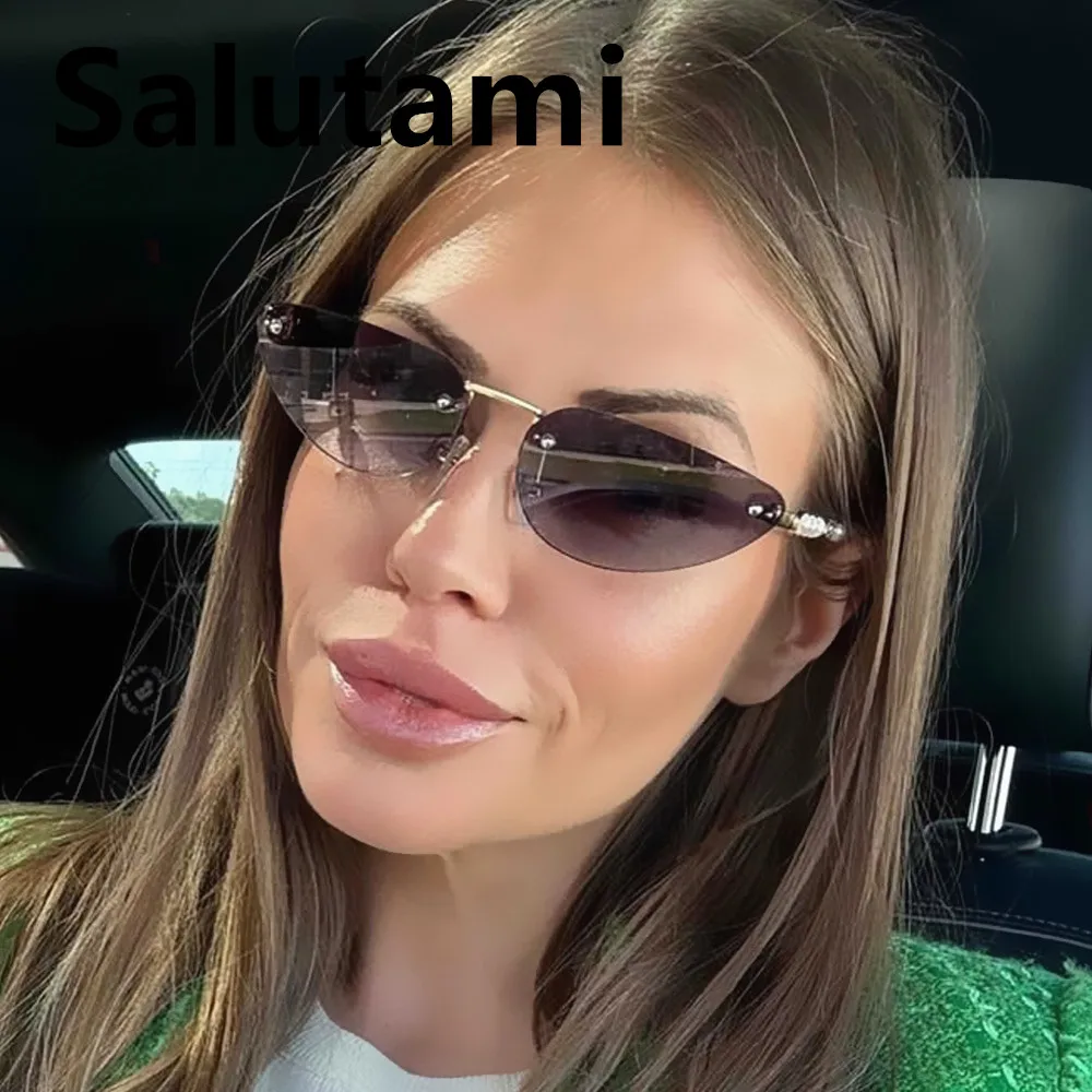 

cutting rimless small cat eye sunglasses for women new fashion pearl elegant sun glasses ladies trendy luxury shades uv400