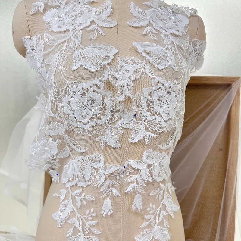 High Quality Cotton Thread Beaded Lace Trim for Wedding Veil Dress Sewing Accessories