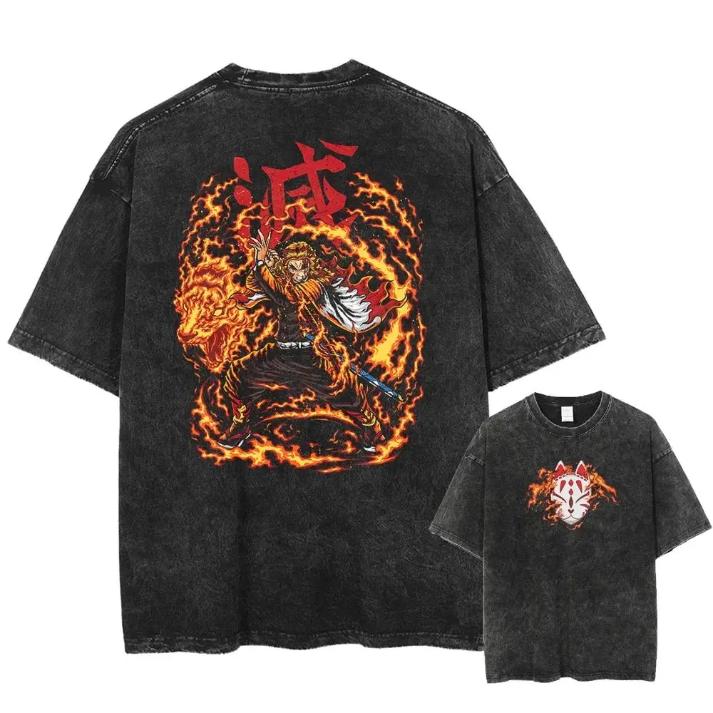 New Men's Clothes T-Shirt Homme Graphic T-Shirt Men's Women's T-Shirt Demon Killer Uzui Tengen Anime Retro Wash
