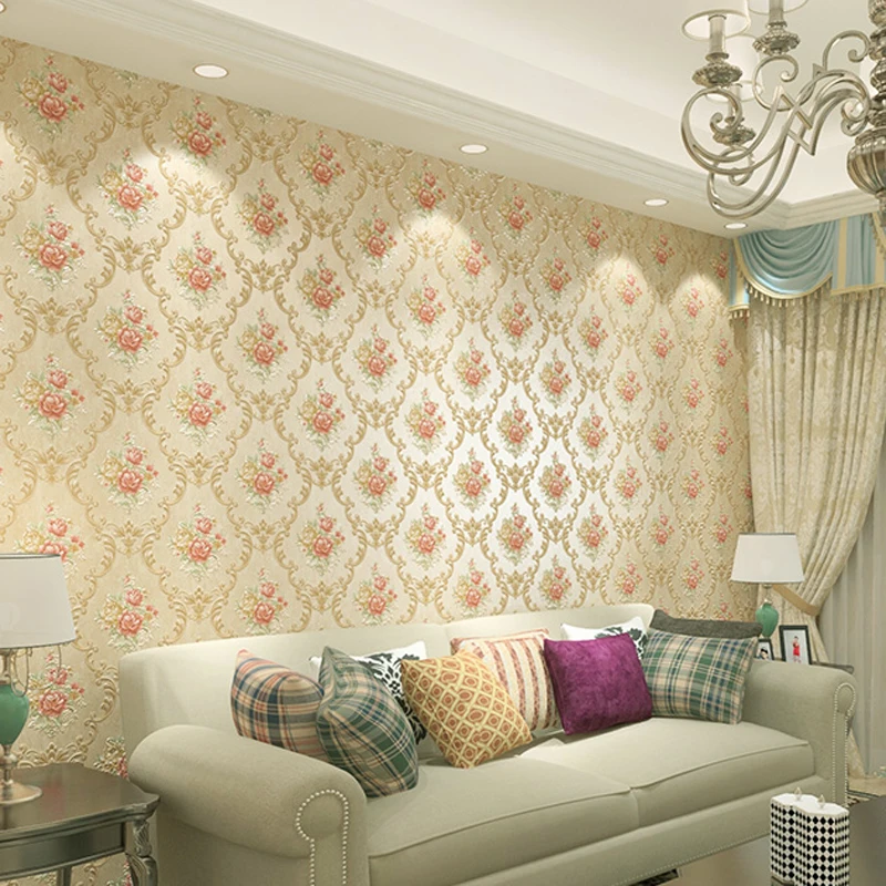 

Vintage European Rose Floral Non-Pasted Wallpaper Luxury Embossed Damask Wall Covering for Living Room Bedroom Home Decor