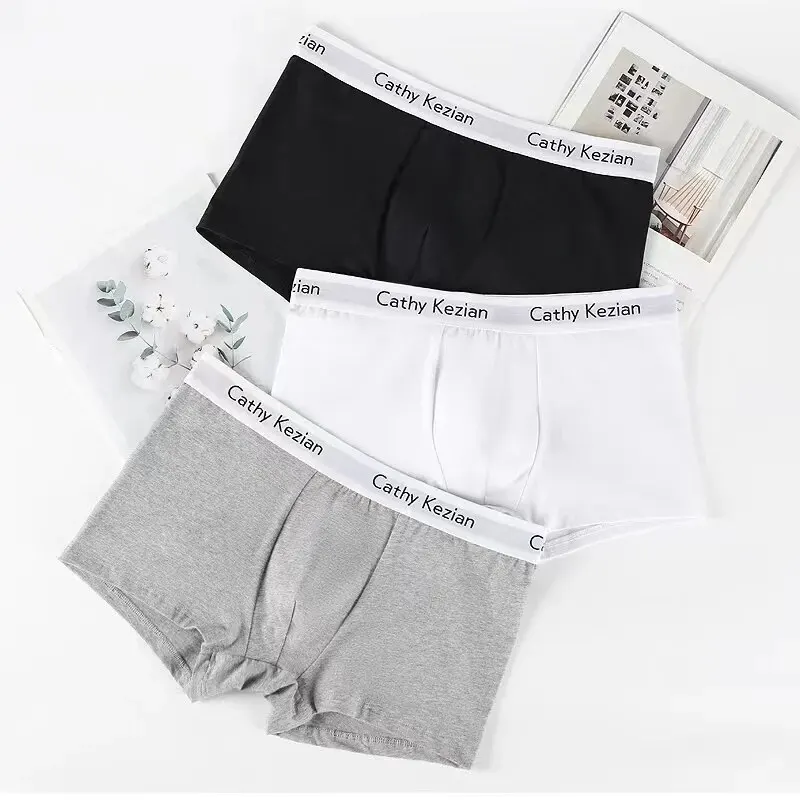 Men Sports Boxers Underwear Underpants Letters Wide Band White Black Gray L XL XXL Breathable Ventilate Fashion Fitness Sports