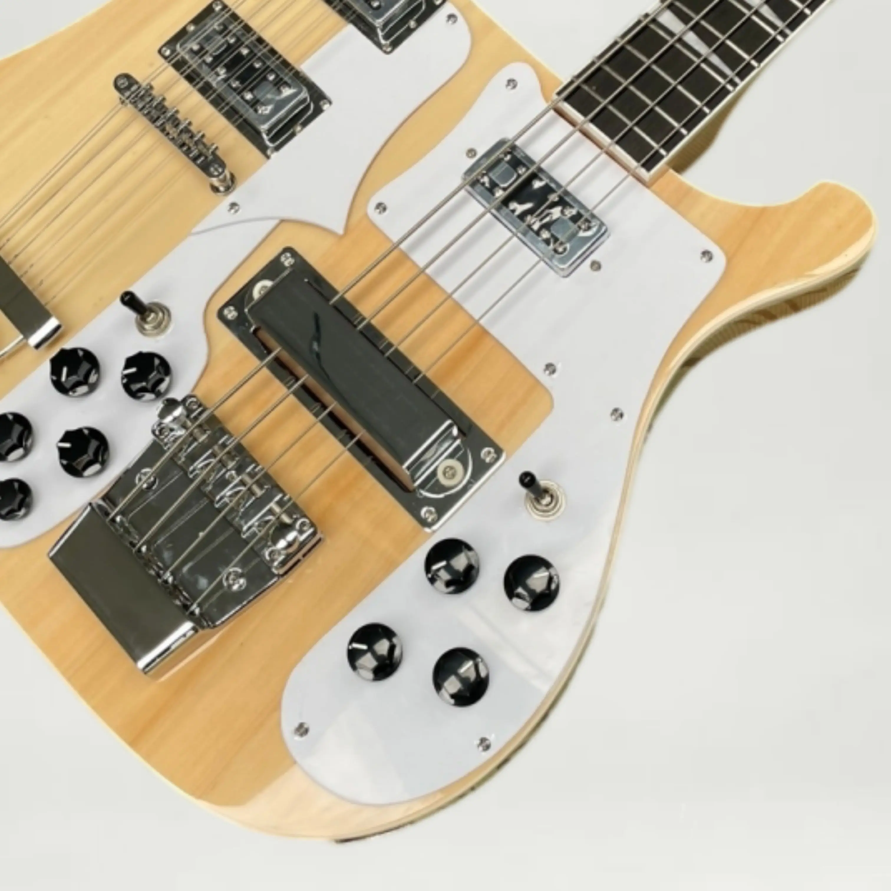 Double Neck Electric Guitar, Wood Gloss Finish, White Pickguard Guitars, Crisp Warm Tone For Studio Songwriters Guitarra
